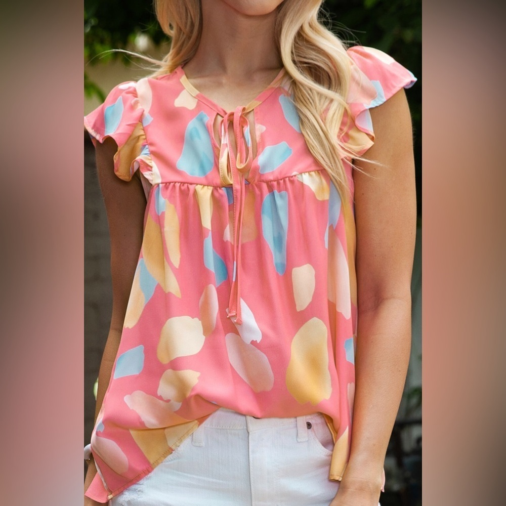 Summer Happiness Printed Tie Neck Blouse